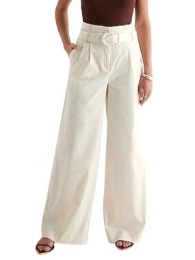 Express Cream Super High Waisted  Belted Wide Leg Paperbag Pants